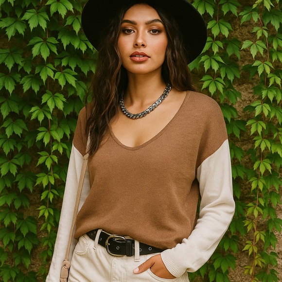 Madewell Sweaters - MADEWELL Oversized Colorblock Cream and Tan Merino Kimball Pullover Sweater, XS